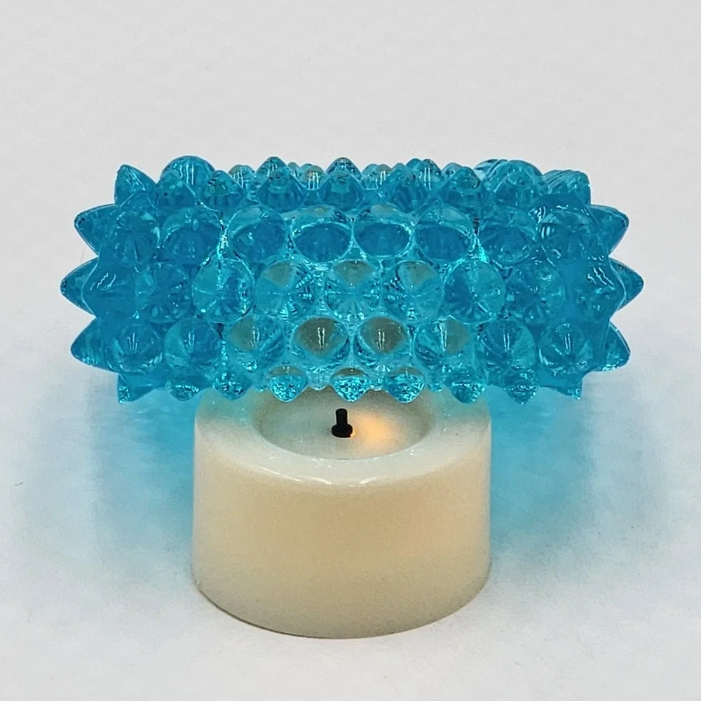 Vintage Fenton Blue Hobnail Glass Square Votive Candle Holder Teal Small 2.75